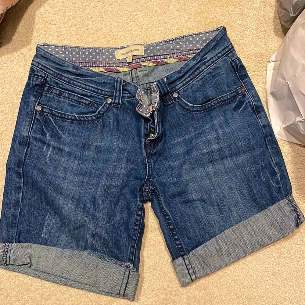 Long, high rise jean shorts